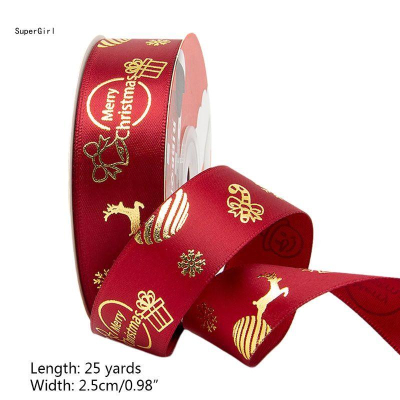 25 야드 크리스마스 리본 금박 눈송이 패턴 여러 가지 빛깔의 쉬머 활 DIY 공예 파티 장식 선물 포장 J78E