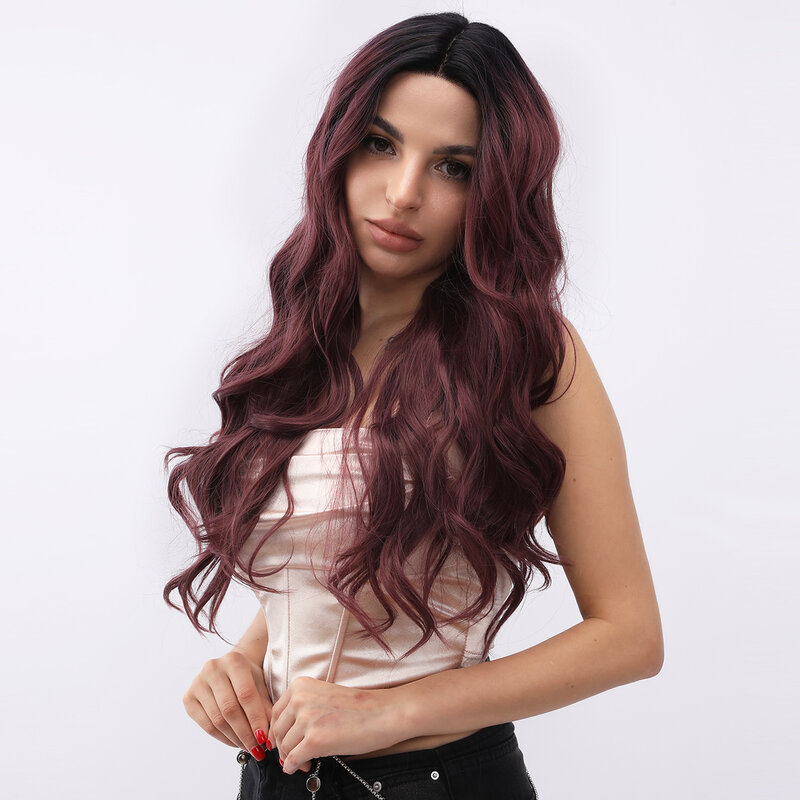 Smilco Purple T-Part 13X5X1 Lace Front Synthetic Curly Wigs For Women Invisible Lace Front Preplucked Wig Daily Heat Resistant