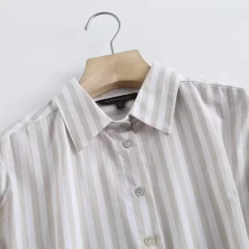 Blusas decorativas de rayas sueltas informales de dos colores para mujer, blusas Retro de manga larga con botones, Tops elegantes largos 2023