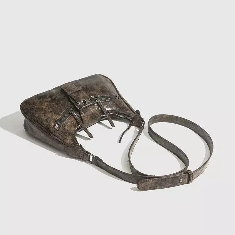 Retro Belt Design PU Leather Shoulder Bags for Women 2024 Y2K Small Vintage Female Underarm Crossbody Bag Fashion Handbags
