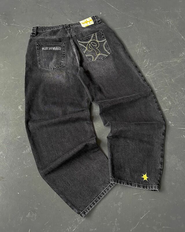 Harajuku Harajuku Protect Jeans Men Y2K styl Retro spodnie dżinsowe Streetwear luźne w stylu Casual wysoka talia spodnie z szerokimi nogawkami nowość