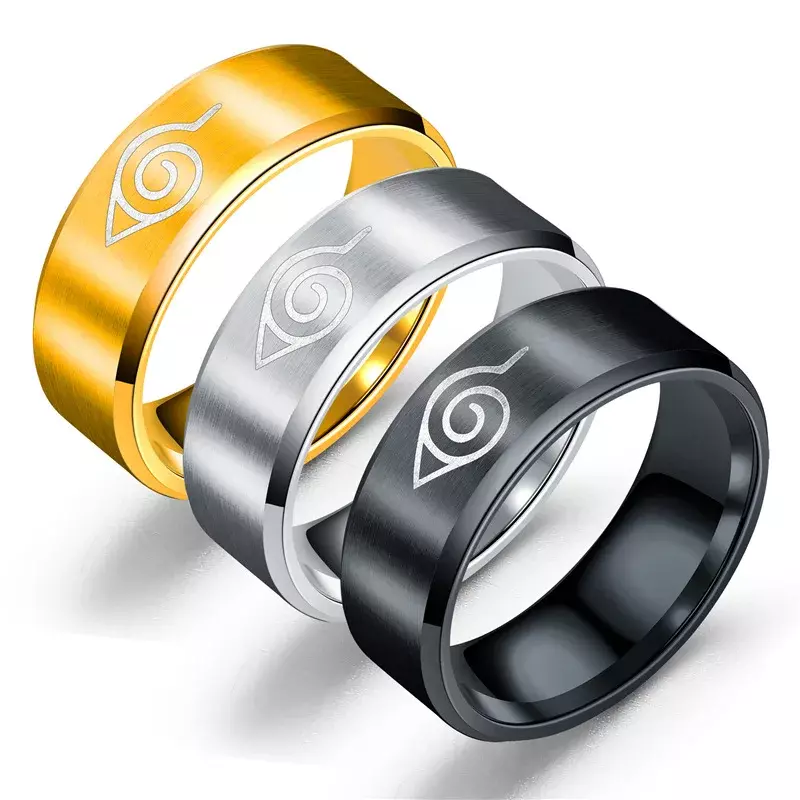 2022 nuovo Konoha Sign anello in acciaio inossidabile 316L anello da dito nero acciaio inossidabile per uomo donna regali di natale all'ingrosso