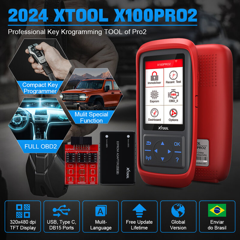 XTOOL X100 Pro2 Programmer kunci otomatis, alat diagnostik mobil IMMO OBD2 diagnostik pemindai otomotif dengan Adapter EEPROM gratis Update