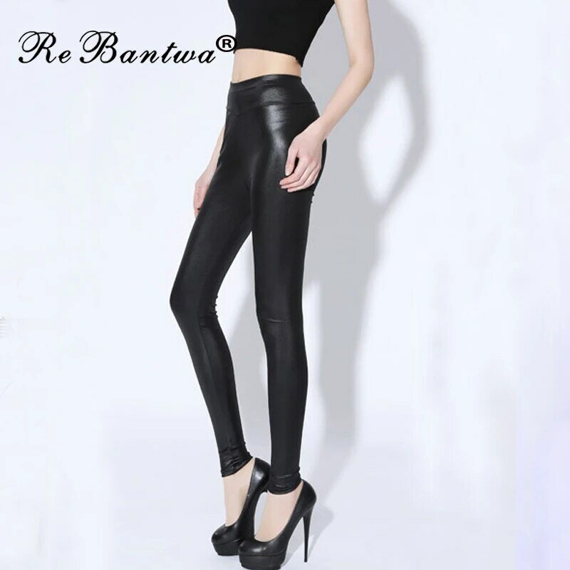 Leggings elásticos de LICRA para mujer, pantalones ajustados de cintura alta de cuero sintético, color negro, talla grande 6xl 7xl, 2023