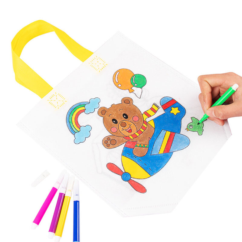 Bolsa grafite dupla face para crianças, brinquedos coloridos, tecido não tecido, pintura DIY artesanal, quebra-cabeça de cognição colorida, presente de aniversário, TMZ