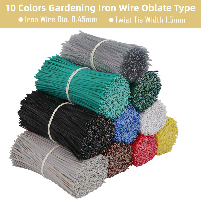 100PCS 10-Colour Garden Cable Ties Reusable Oblate Iron Wire Tie for Flower Plant Climbing Vines Multifunction Coated Fix String