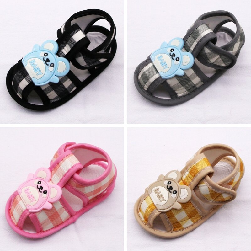 Sandal berongga pola beruang musim panas, untuk bayi laki-laki perempuan bayi baru lahir sepatu balita sepatu sol lembut anak-anak sepatu jalan pertama