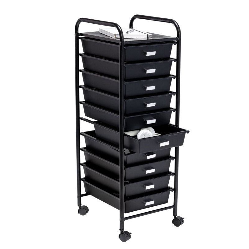 Honey-Can-Do Metal Frame Rolling Storage Cart with 10 Plastic Drawers, Black