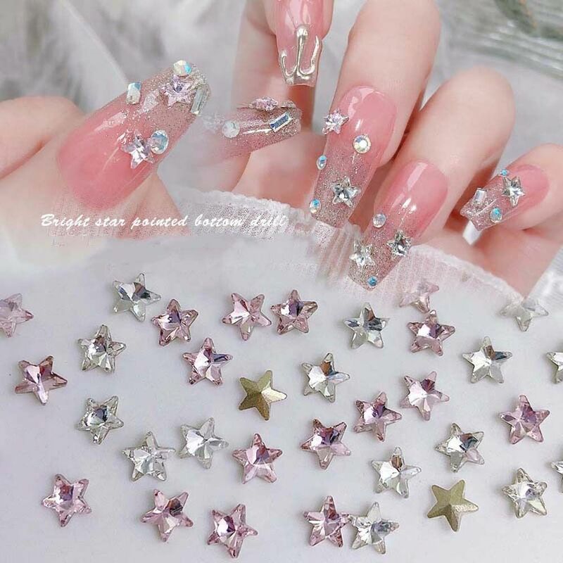 Adorno de uñas para mujer, estrellas de cinco puntas, 3D diamantes de imitación, decoraciones para uñas, joyería para uñas