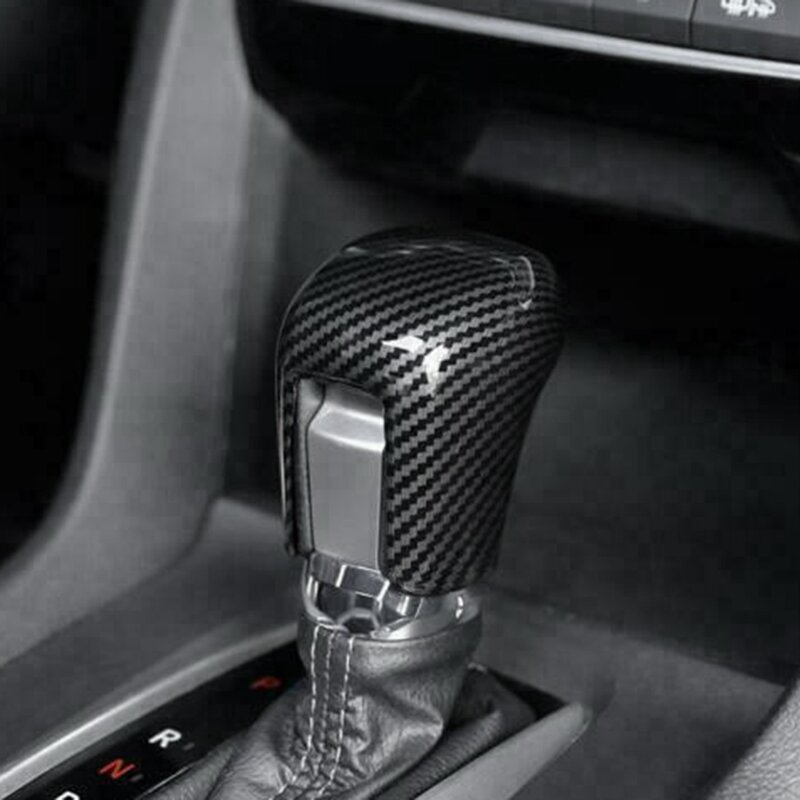 Fibra de carbono padrão Inner Gear Shift Knob Cover, Acessórios de substituição para Honda Civic, 2016-2021, 1 pc
