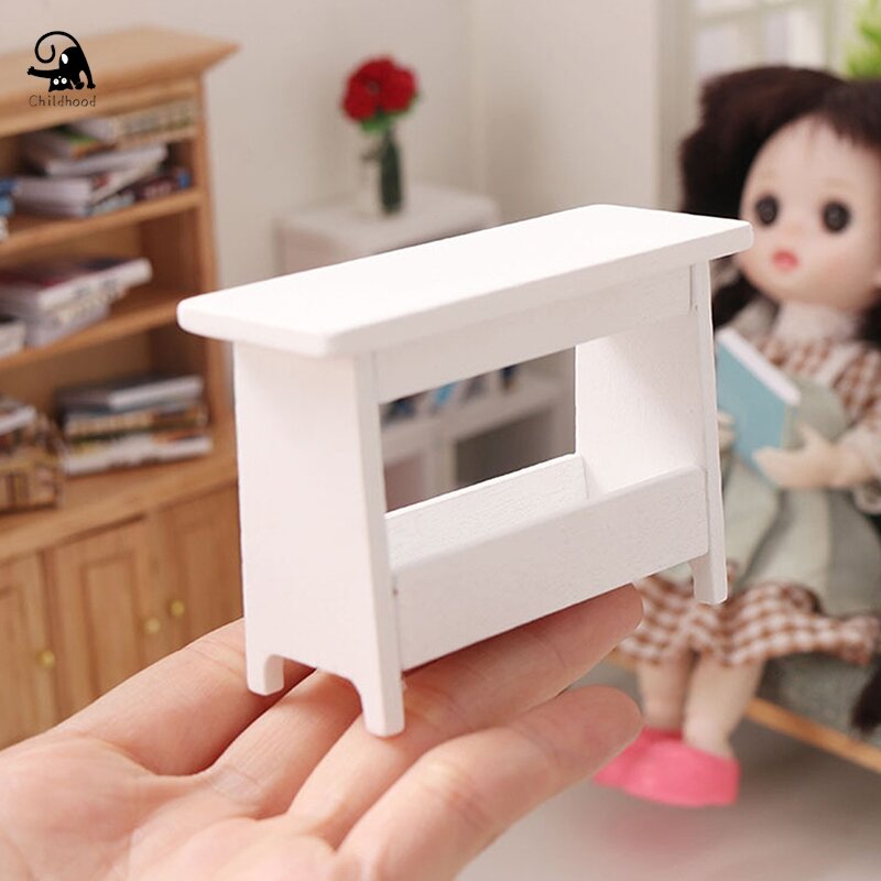 1:12 miniatur mebel rumah boneka bangku Model meja kabinet rak buku dekorasi furnitur mainan