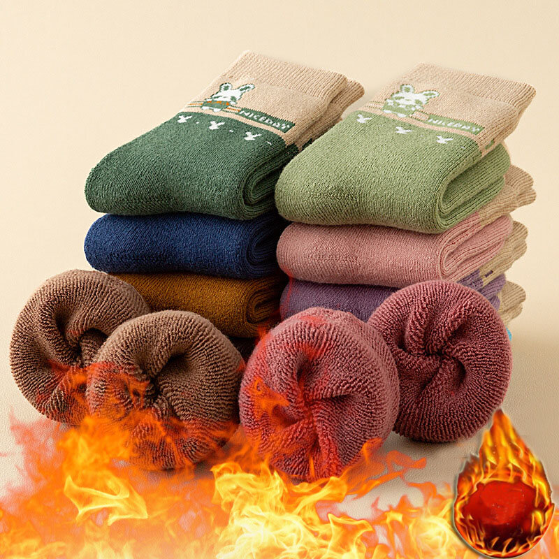 Chaussettes épaisses en coton chaud pour bébé, dessin animé, enfants, filles, garçons, hiver, 5 paires, sac