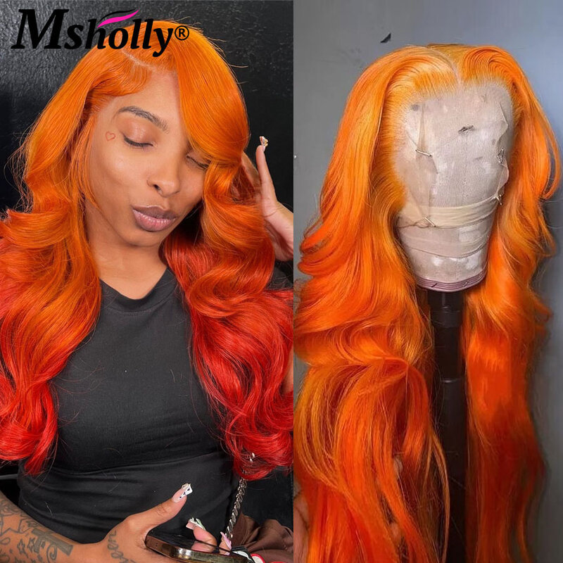 Ombre Ginger Orange Body Wave Wig Human Hair Glueless Colored Human Hair Wigs 13x6 PrePlucked HD Transparent Lace Frontal Wigs