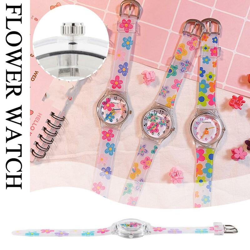 Color Flower Watch Girl Middle School Students Korean Girls Kids Fashion Cute Jelly Jelly Watch Candy Clock R2A7