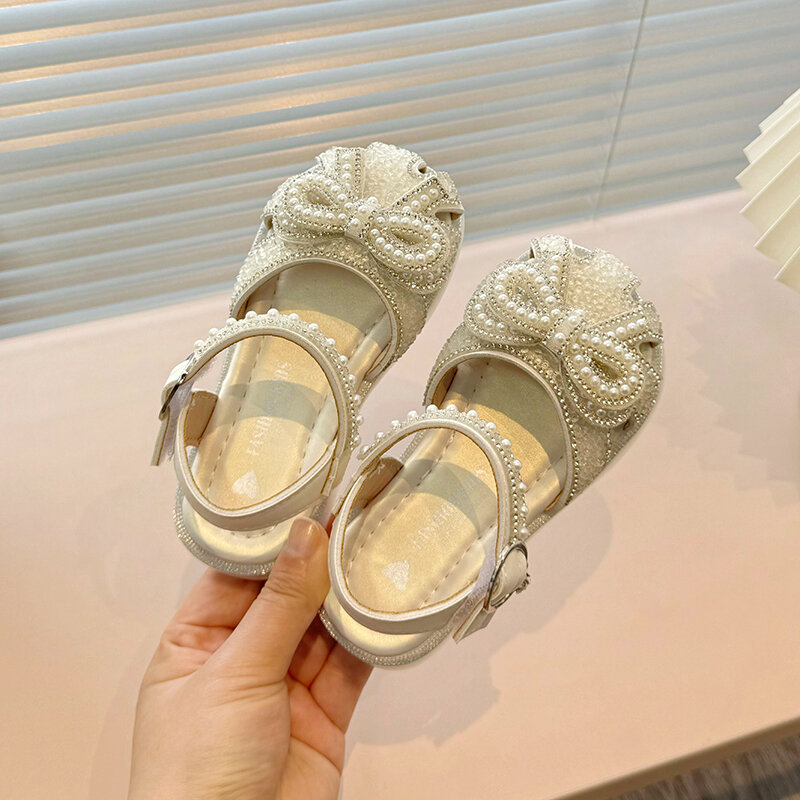 Sandalias con punta de princesa para niña, zapatos de verano con suelas suaves para bebé, tendencia de cristal, DDY5822, 2024