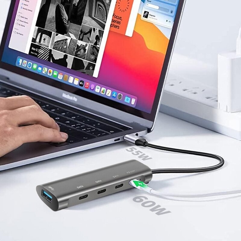 Высокоскоростной разветвитель USB C 5 Гбит/с USB C концентратор с 3 портами USB C/USB 3.0/USB C PD60W Прямая поставка