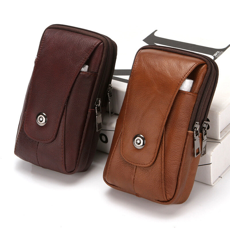3pcs Men PU Plain Large Capacity Phone Waist Bag With Belt 7.5Inch