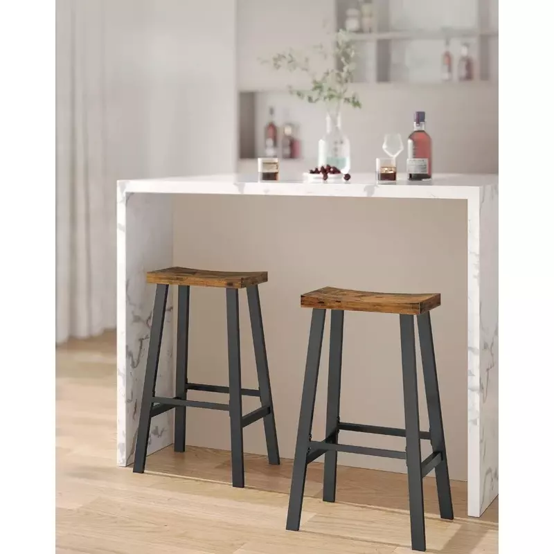 Bar Stool 2 Piece Set, Counter Height Stool, Bar Stool with Footstool, 29.1" Tall Kitchen Breakfast Stool, Rustic Brown