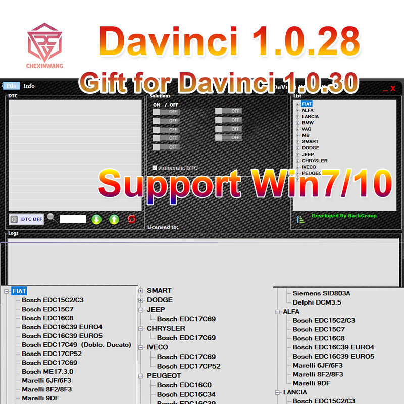 2024 Davinci 1,28 PRO программное обеспечение с поддержкой Win 7/10/11 Davinci 1,30 работает на KESS/KTAG