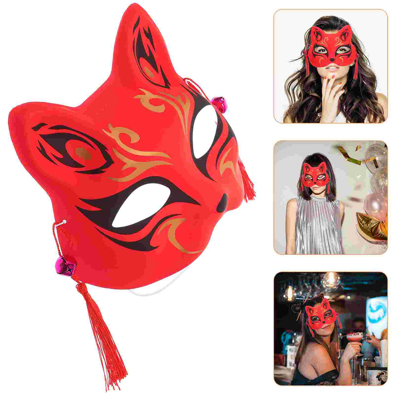 Máscara de zorro pintada a mano japonesa, Kabuki Kitsune, media cara, Anime, Cosplay, fiesta de Halloween, accesorios de disfraces