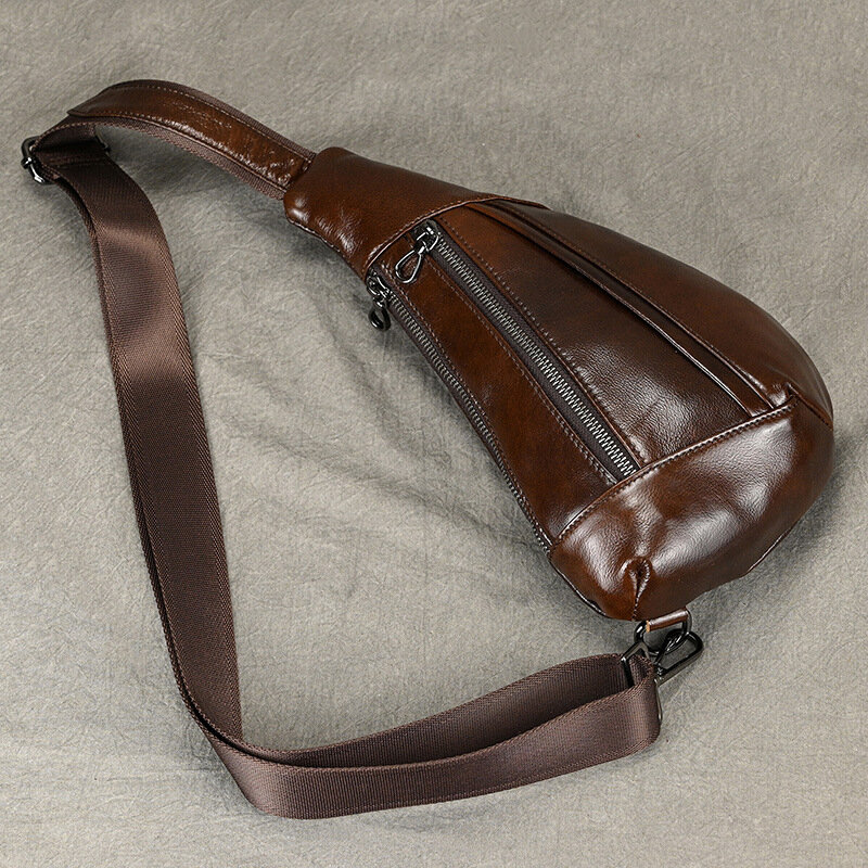 Fashion Genuine Leather Men's Chest Bag Vintage Cowhide Male Shoulder Messenger Bag Casual Crossbody Bag Outdoor Sling Bag
