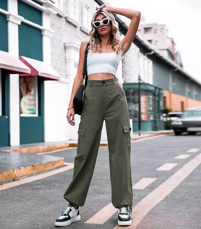 Girls Trendy Casual Pants, Fashionable Solid Color, Versatile Summer High-waisted Wide-leg Overalls