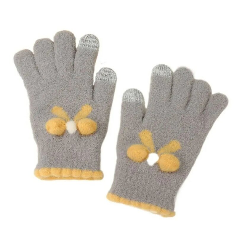 Вязаные перчатки для сенсорного экрана, теплые вязаные плюшевые зимние перчатки с бантом для сенсорного экрана для женщин и девушек