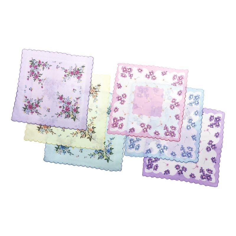 Women Ladies Handkerchiefs Floral Print Elegant Vintage Style Soft Colorful Hankies for Party Wedding Favors Gift 12"x12"