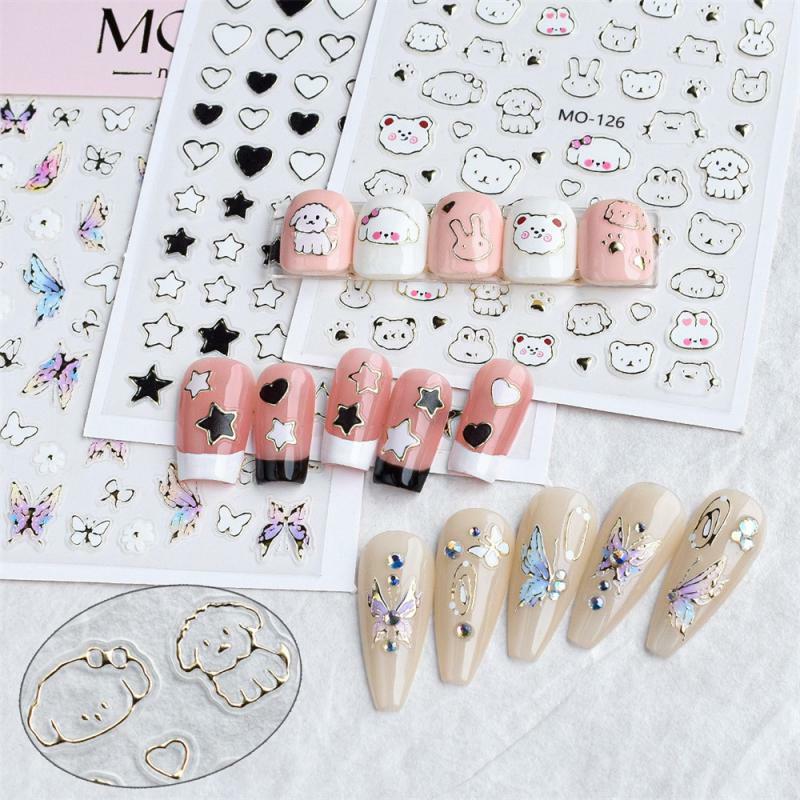 1~10PCS Three-dimensional Nail Stickers Extensive Application Black And White Manicure Butterfly Relief Nail Art Bu