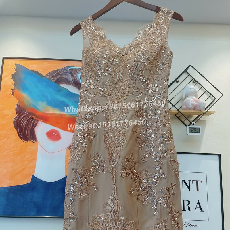 Платье для матери невесты золотистое, винтажная Кружевная аппликация, формальное платье для гостей свадьбы