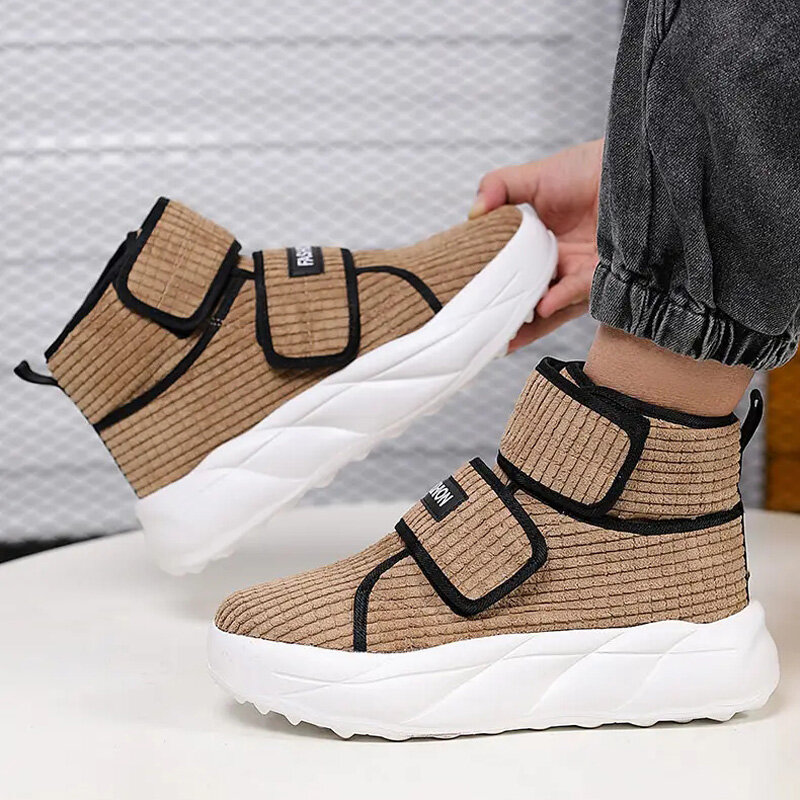Autumn Fashion High-top Men Cotton Shoes Trendy Comfortable Sports Casual Shoes Simple Thick Sole Non-Slip Male Outdoor Footwear