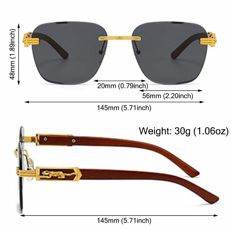 Metal Cheetah Decor Sunglasses Vintage UV400 Gradient Eyewear Rimless Sun Glasses for Women & Men