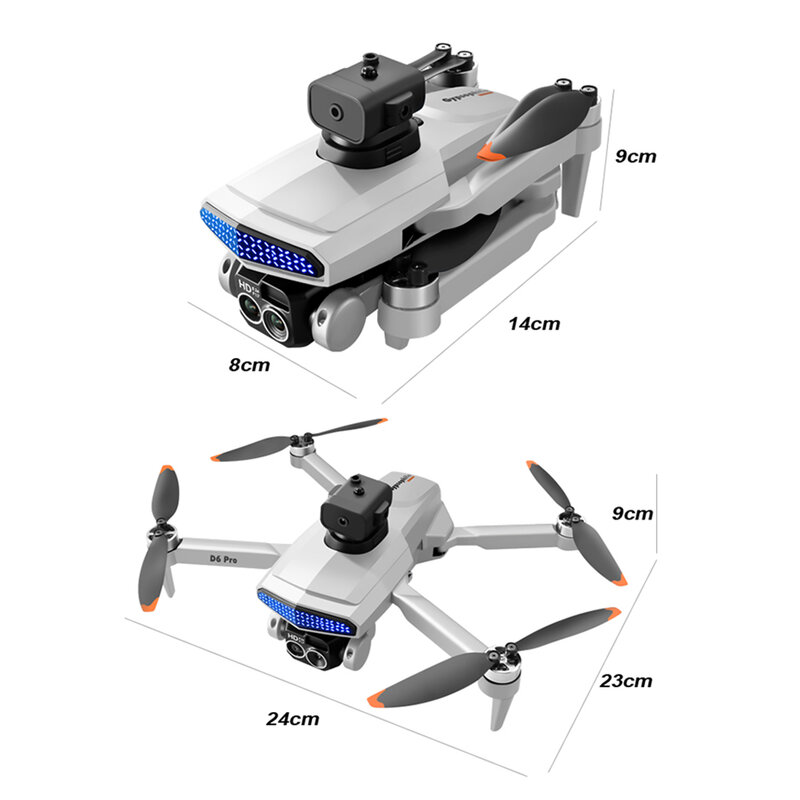 Drone sem escova com câmera HD Dual ESC, Evitar obstáculos, Hover de fluxo óptico, Quadcopter dobrável, D6 Pro, Drone, Novo