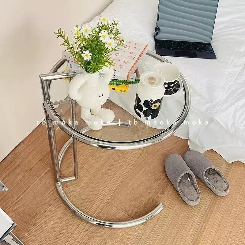 Przezroczyste stoły szklane kreatywne podnoszenie stolik kawowy prosta Sofa stoły Nordic projektant stół w kształcie litery C geometryczny okrągły stół