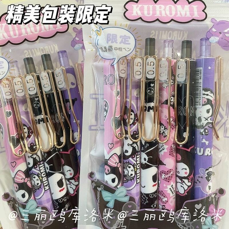 Takara Tomy Leuke Cartoon Hello Kitty Student Handtekening Pen 0.5 Kogel Druk Zwarte Gel Pen 6 Packs