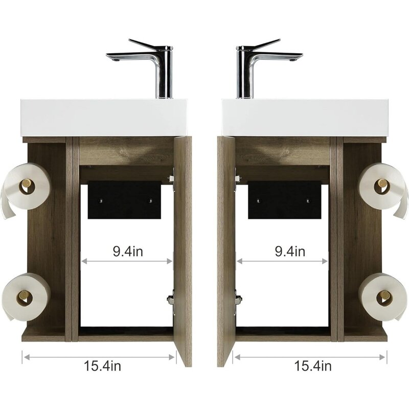 Set kabinet wastafel kamar mandi kecil, dengan 2 pemegang kertas Toilet Modern dicat dipasang di dinding kecil kamar mandi dengan mur wastafel