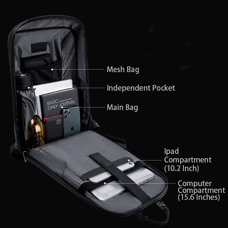 ARCTIC HUNTER-mochila antirrobo impermeable para motocicleta, morral deportivo de fibra de carbono con carcasa dura EVA, USB, para negocios