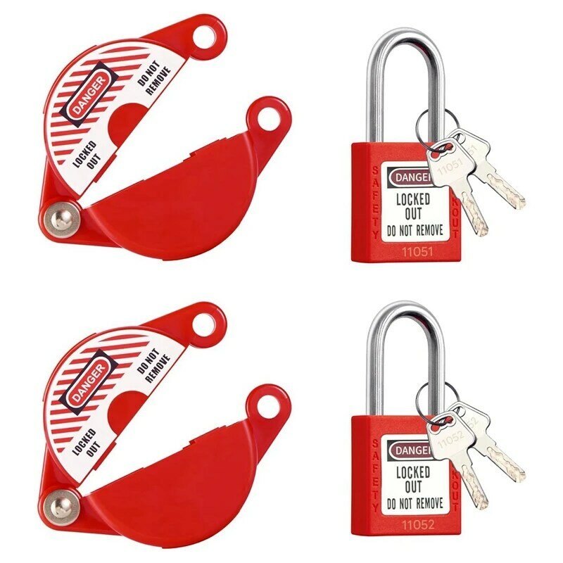 New 2 Sets Gate Valve Lockout And Safety Padlocks, Valve Lockout Device For 1 To 2-1/2 Inch Diameter Valve Handles