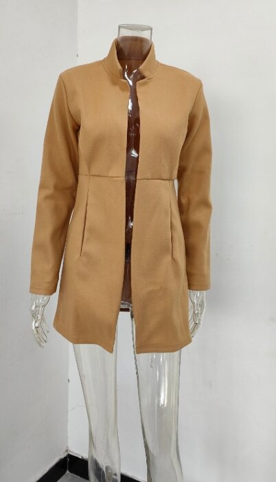 Женский халат, куртка на осень и весну 2023, модное повседневное элегантное хлопковое пальто с полуоткрытым воротником, шерстяное пальто, женская одежда, наряды