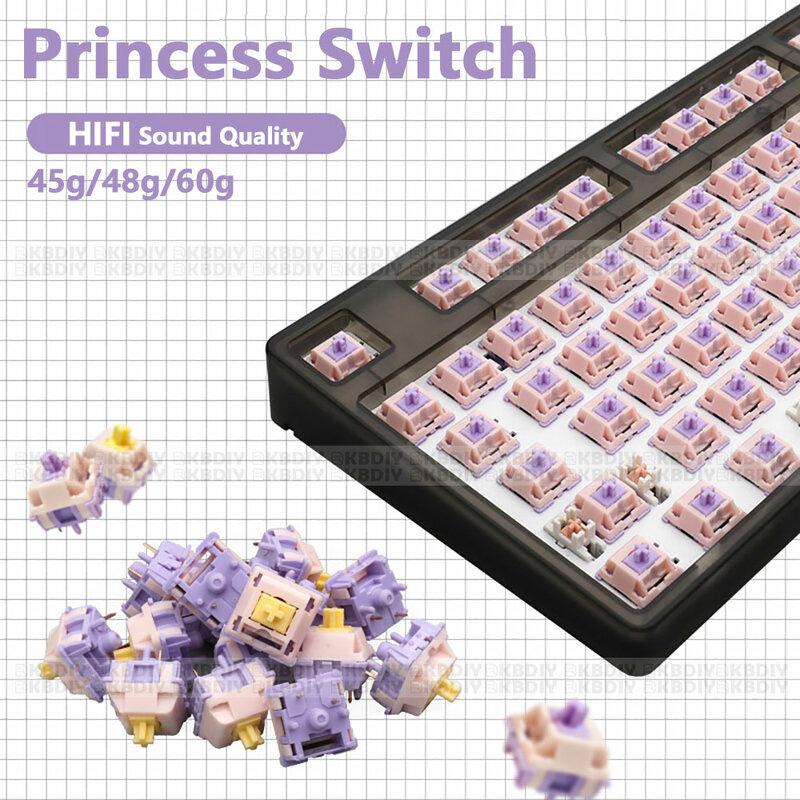 MMD Princess V3 Switch Linear Tactile 38/45/53/48/60g HIFI Sound Mechanical Keyboard Switches POM PTFE Material Custom DIY 5Pins