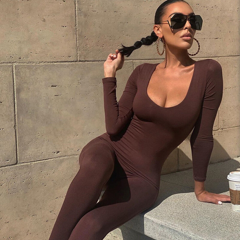 Sexy Bodycon Jumpsuit Long Sleeve Playsuits Streetwear Overalls Casual Fitness Fashion Rompers Y2K Leggings Basic Autumn Women