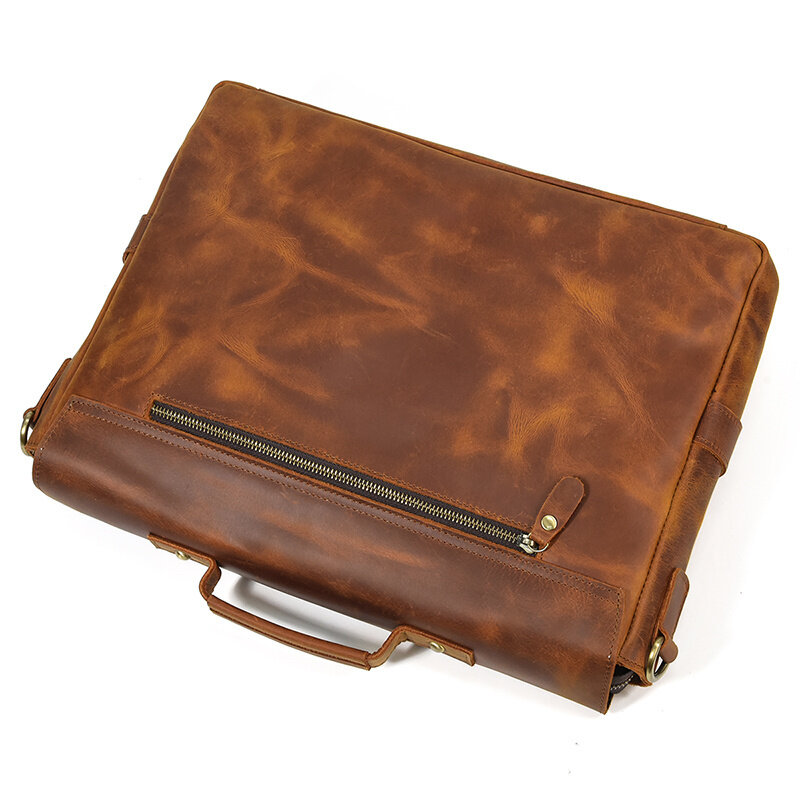 Vintage leather men portfolio genuine lawyer doctor briefcase document 14" laptop messenger shoulder brief attache case