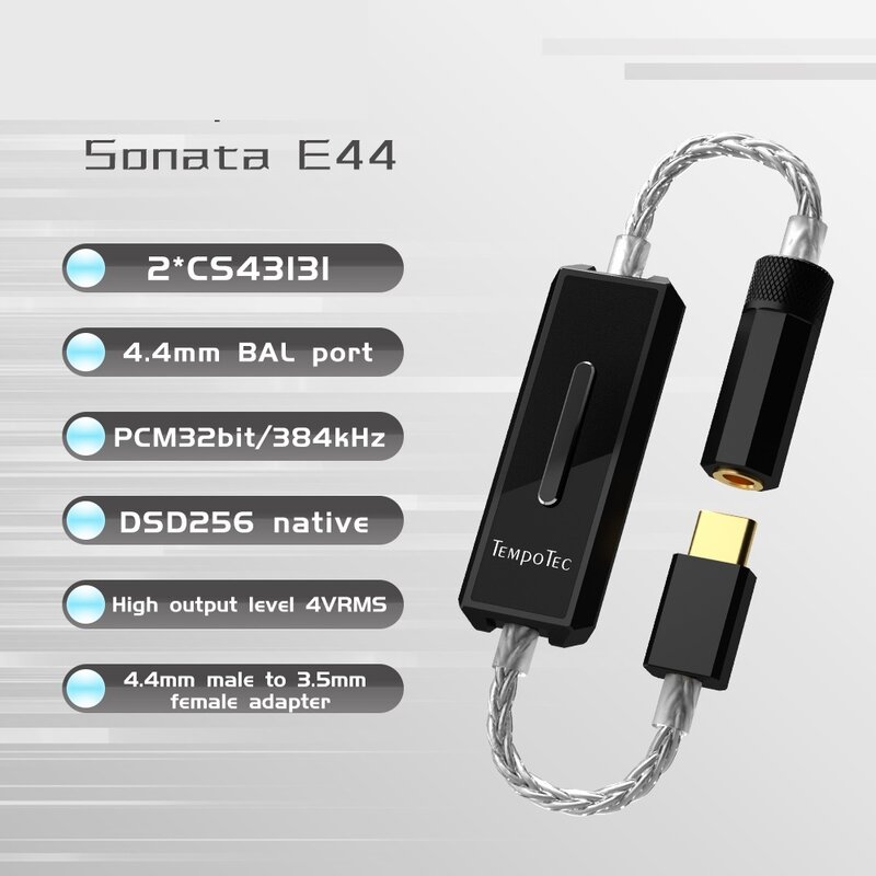 Sonata-E44 Amplificador de auscultadores, CS43131 Dual, USB Tipo C, 4.4MM Equilíbrio, DAC, AMP, DSD256, Nativo, Android Phone, PC, MAC, Novo