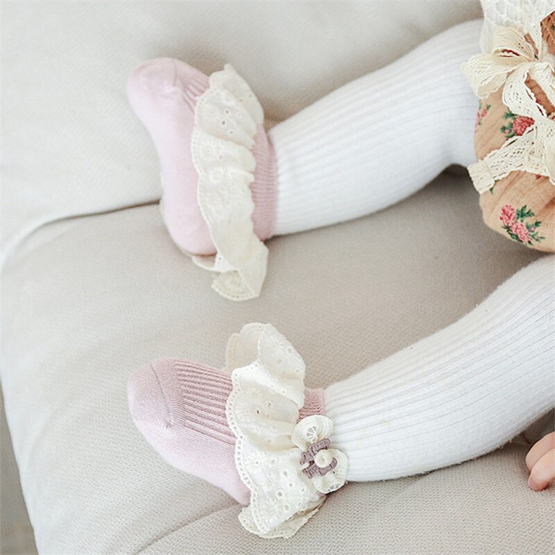 Baby Girls Princess Socks Cute Bow Lace Ruffle Socks Breathable Ankle Socks for Toddler Infant Clothing Accessories