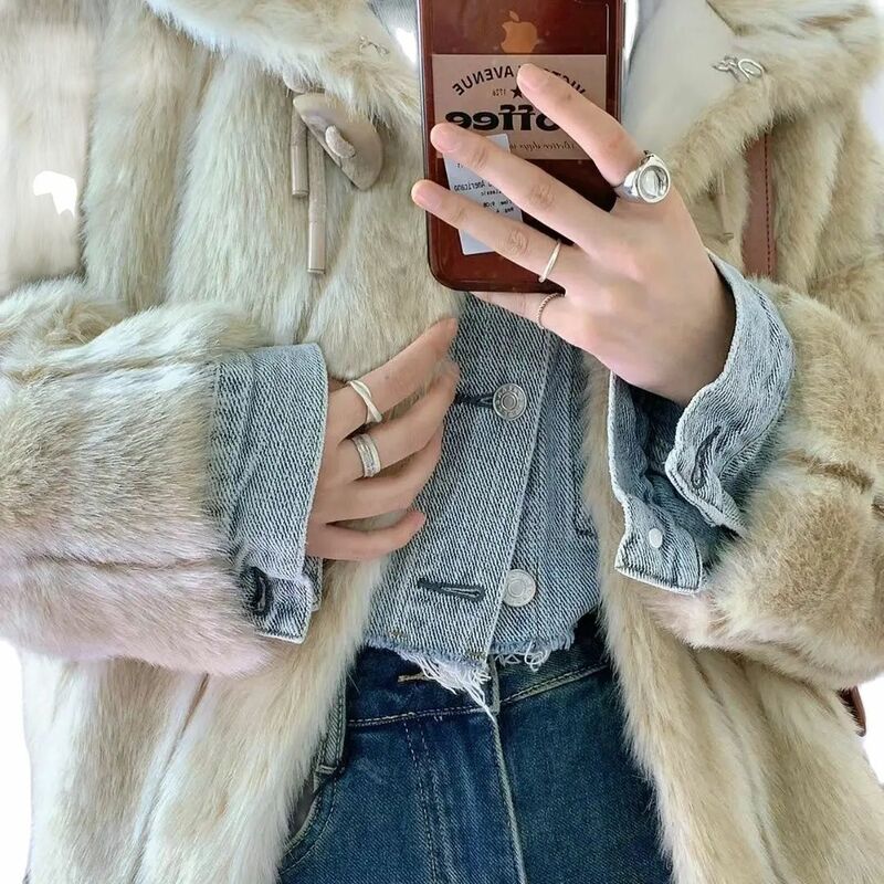 Korea Winter New Temperament Fashion Keep Warm Small Turn-Down Collar  Thicken Coat Imitation Fur