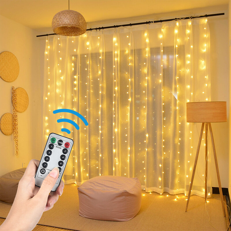 Guirnalda de luces LED con Control remoto para ventana, guirnalda de cortina con USB, decoración navideña de Año Nuevo para habitación del hogar, 3M