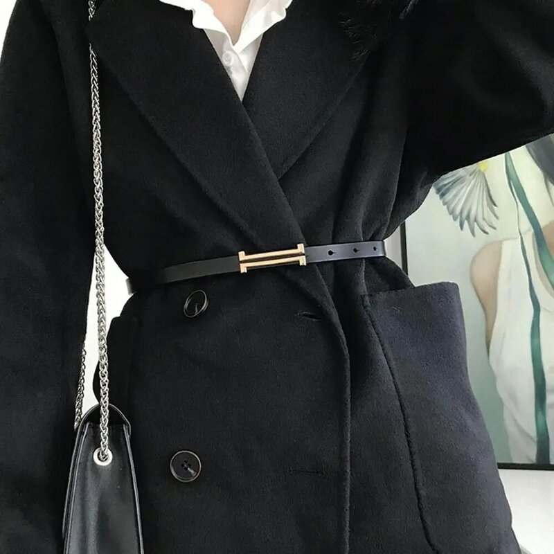 Modne skórzane cienki pasek dla kobiet metalowa klamra paskiem wokół talii designerskich damskich spodni dekoracji sukni pasek