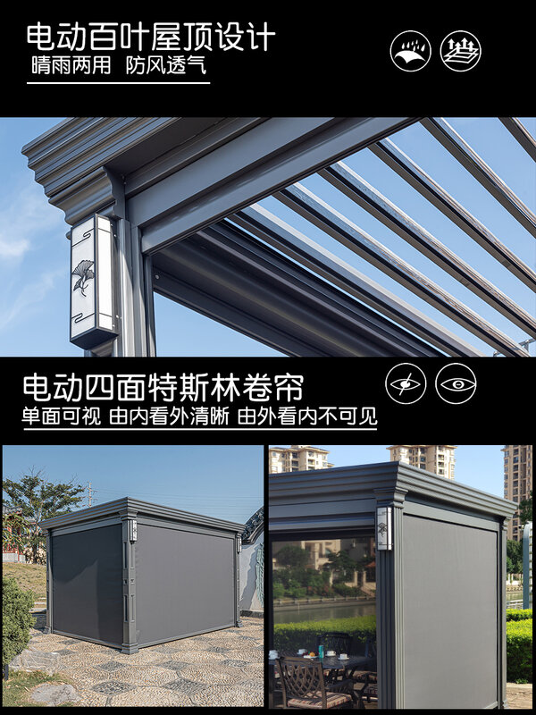 3mby3m set taman aluminium atap pergola listrik, dapat ditarik bangun luar ruangan tahan air otomatis