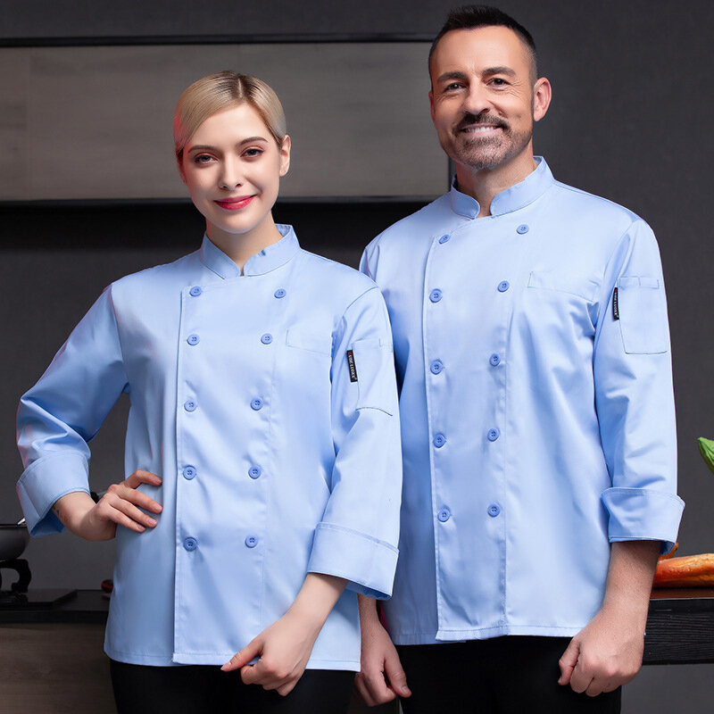 Tinta unita doppiopetto Hotel Chef uniforme uomo plus-size sala da pranzo Chef tuta manica lunga indietro cucina vestiti autunno e
