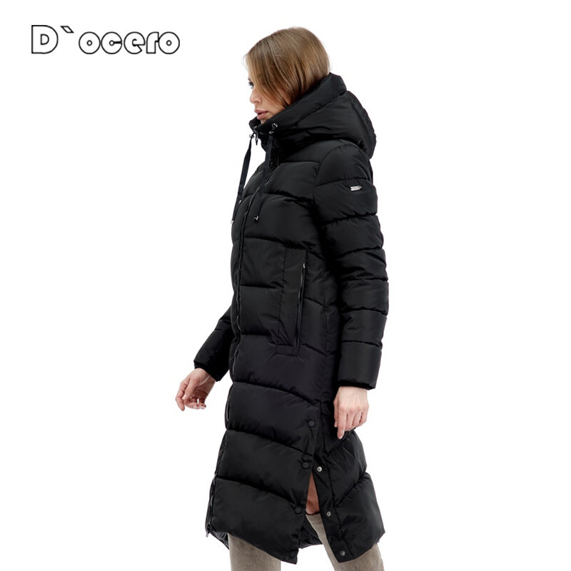 D`OCERO 2022 New Fashion Winter Down Jacket Women X-Long Thick Parkas Hooded Overcoat Female Padded Coat Warm Quilted Outerwear